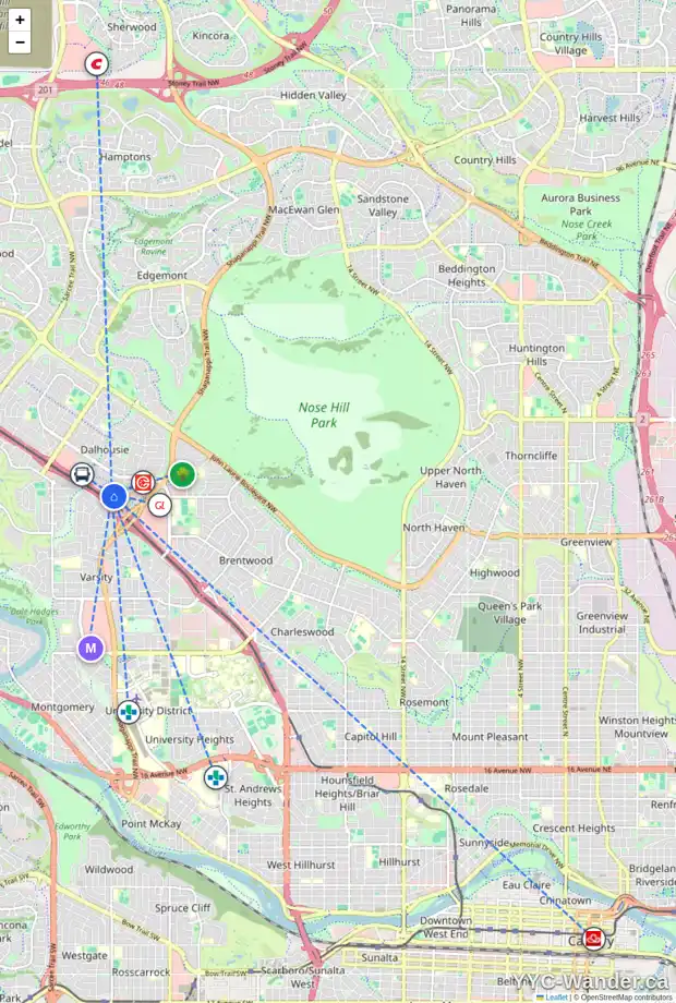 Daily accessibility map for 81 4936 DALTON DR NW, Calgary showing nearby schools, grocery stores, parks, LRT stations and nearby amenities