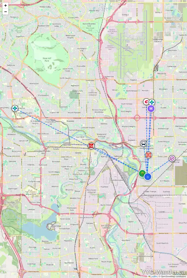 Daily accessibility map for 3341 DOVERTHORN RD SE, Calgary showing nearby schools, grocery stores, parks, LRT stations and nearby amenities