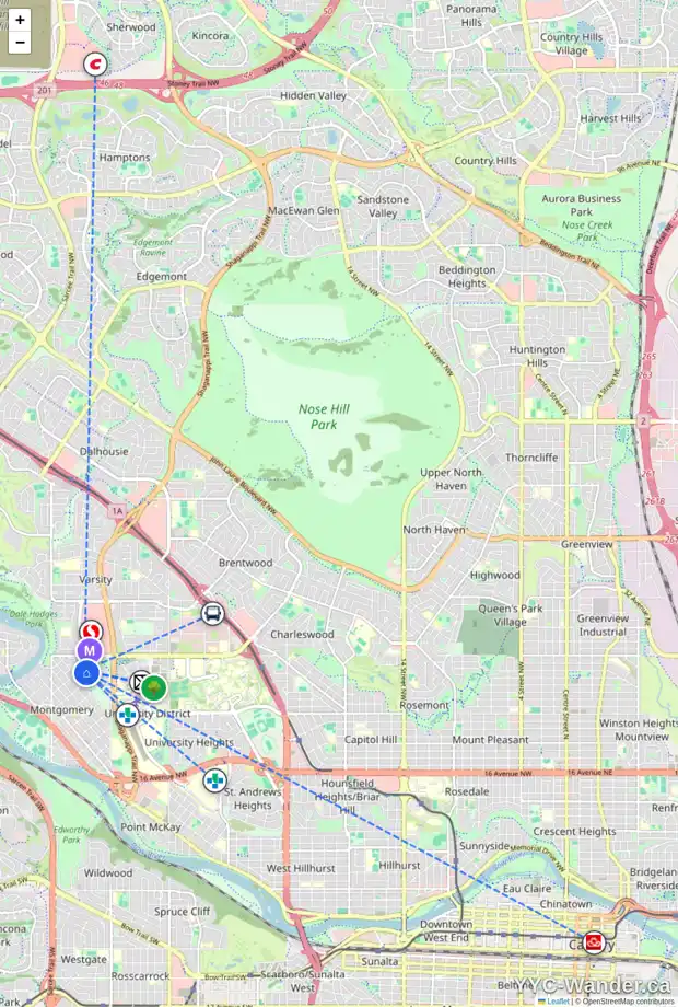 Daily accessibility map for 4736 MONTALBAN DR NW, Calgary showing nearby schools, grocery stores, parks, LRT stations and nearby amenities