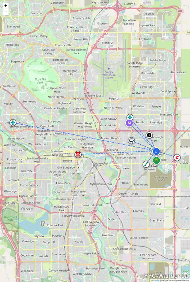 Daily accessibility map for 576 PENWORTH WY SE, Calgary showing nearby schools, grocery stores, parks, LRT stations and nearby amenities
