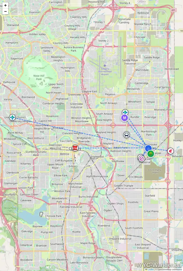 Daily accessibility map for 171 PENMEADOWS CL SE, Calgary showing nearby schools, grocery stores, parks, LRT stations and nearby amenities