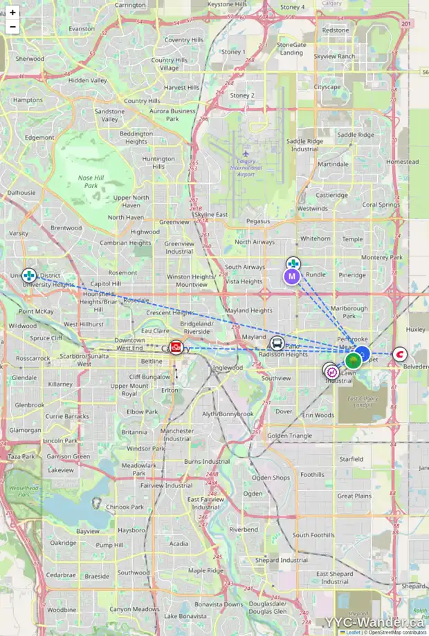 Daily accessibility map for 157 PENBROOKE CL SE, Calgary showing nearby schools, grocery stores, parks, LRT stations and nearby amenities