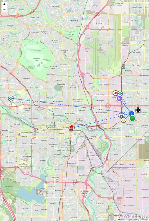 Daily accessibility map for 4624 MARLBOROUGH DR NE, Calgary showing nearby schools, grocery stores, parks, LRT stations and nearby amenities