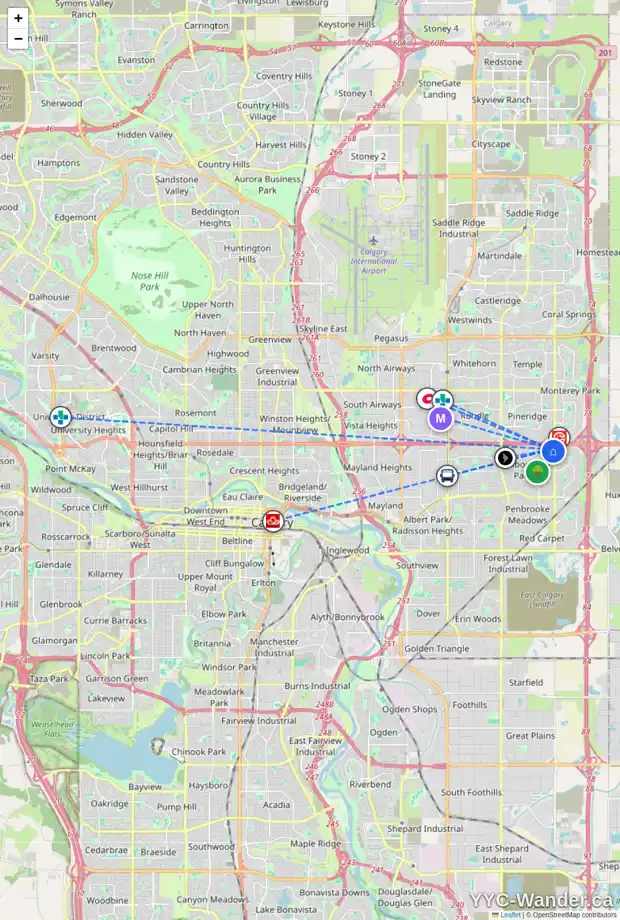 Daily accessibility map for 196 MAITLAND DR NE, Calgary showing nearby schools, grocery stores, parks, LRT stations and nearby amenities