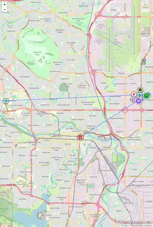 Daily accessibility map for 2808 RUNDLELAWN RD NE, Calgary showing nearby schools, grocery stores, parks, LRT stations and nearby amenities