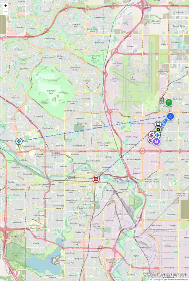 Daily accessibility map for 760 WHITEHILL WY NE, Calgary showing nearby schools, grocery stores, parks, LRT stations and nearby amenities