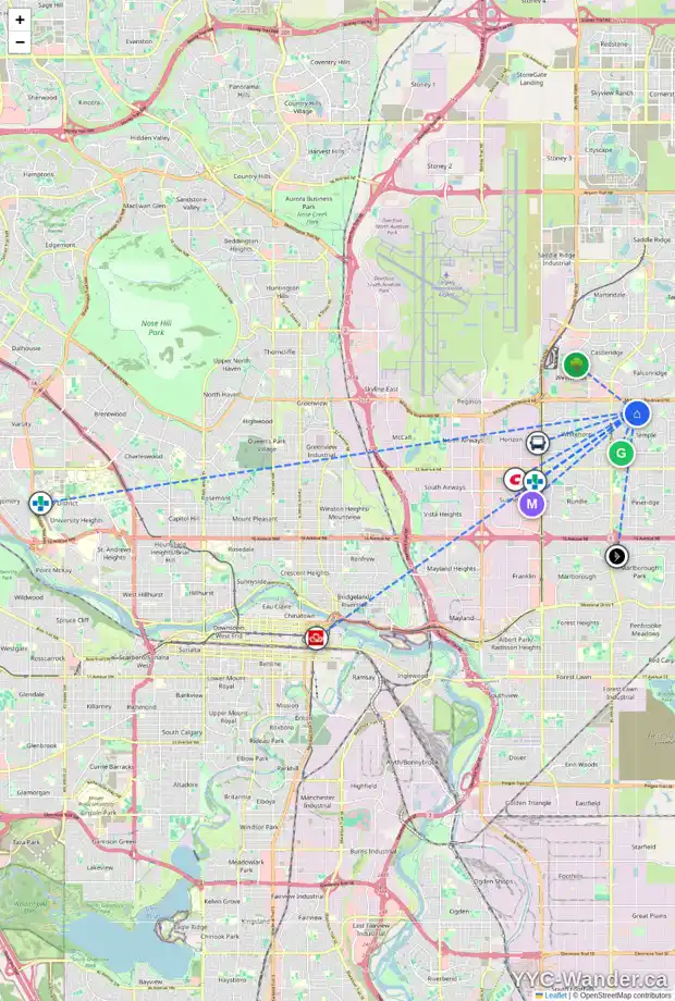 Daily accessibility map for 311 TEMPLEMONT PL NE, Calgary showing nearby schools, grocery stores, parks, LRT stations and nearby amenities