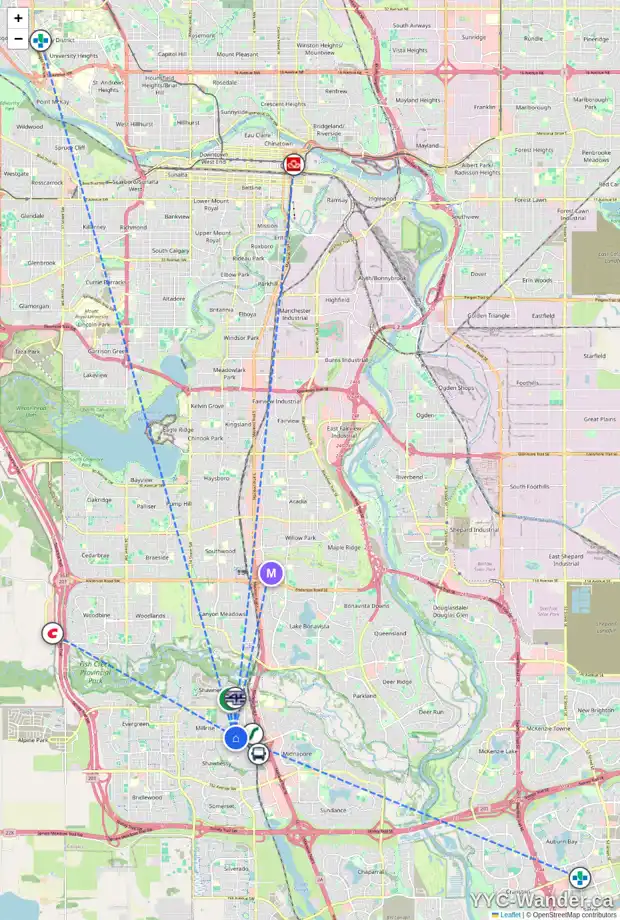 Daily accessibility map for 51 MILLBANK DR SW, Calgary showing nearby schools, grocery stores, parks, LRT stations and nearby amenities