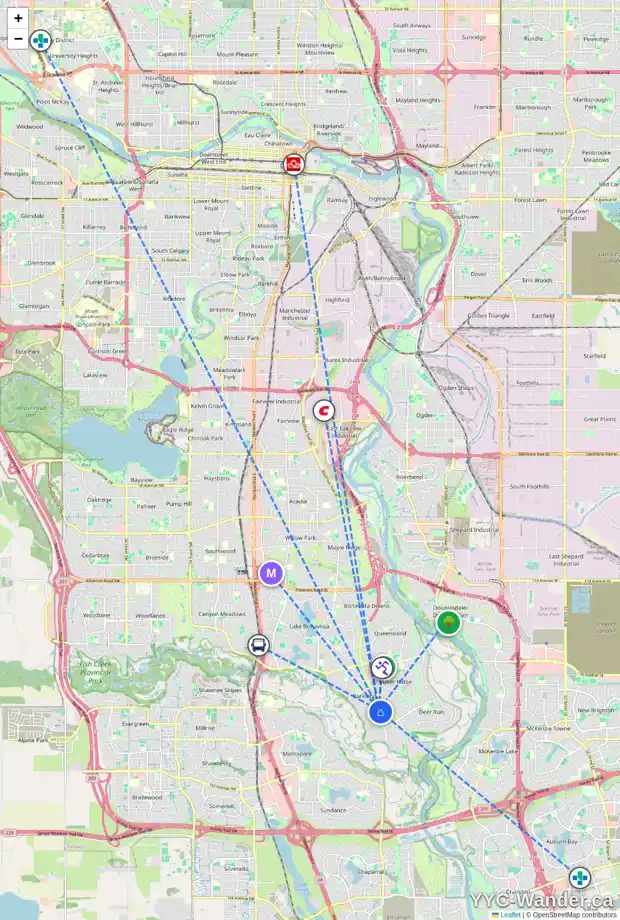 Daily accessibility map for 14521 PARKLAND BV SE, Calgary showing nearby schools, grocery stores, parks, LRT stations and nearby amenities