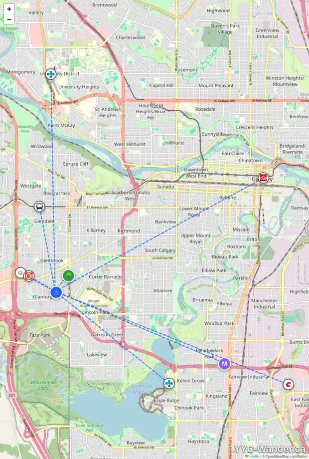 Daily accessibility map for 95 GRAFTON DR SW, Calgary showing nearby schools, grocery stores, parks, LRT stations and nearby amenities
