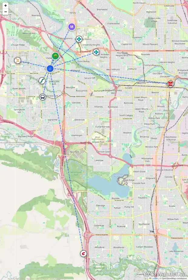 Daily accessibility map for 136 COACHWOOD CR SW, Calgary showing nearby schools, grocery stores, parks, LRT stations and nearby amenities