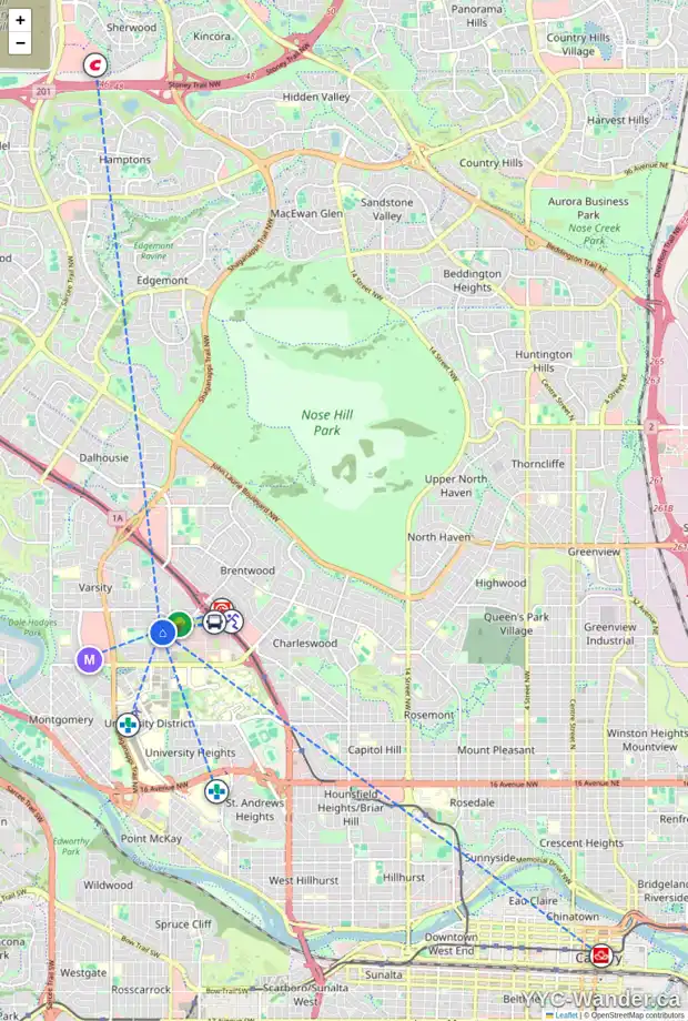 Daily accessibility map for 28 VARDELL PL NW, Calgary showing nearby schools, grocery stores, parks, LRT stations and nearby amenities