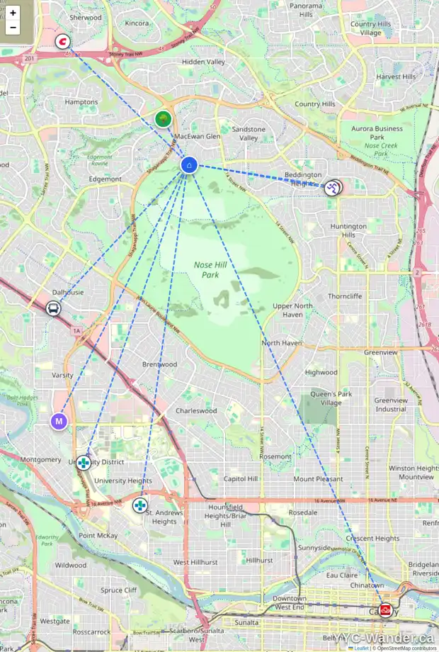Daily accessibility map for 172 MACEWAN PARK GR NW, Calgary showing nearby schools, grocery stores, parks, LRT stations and nearby amenities