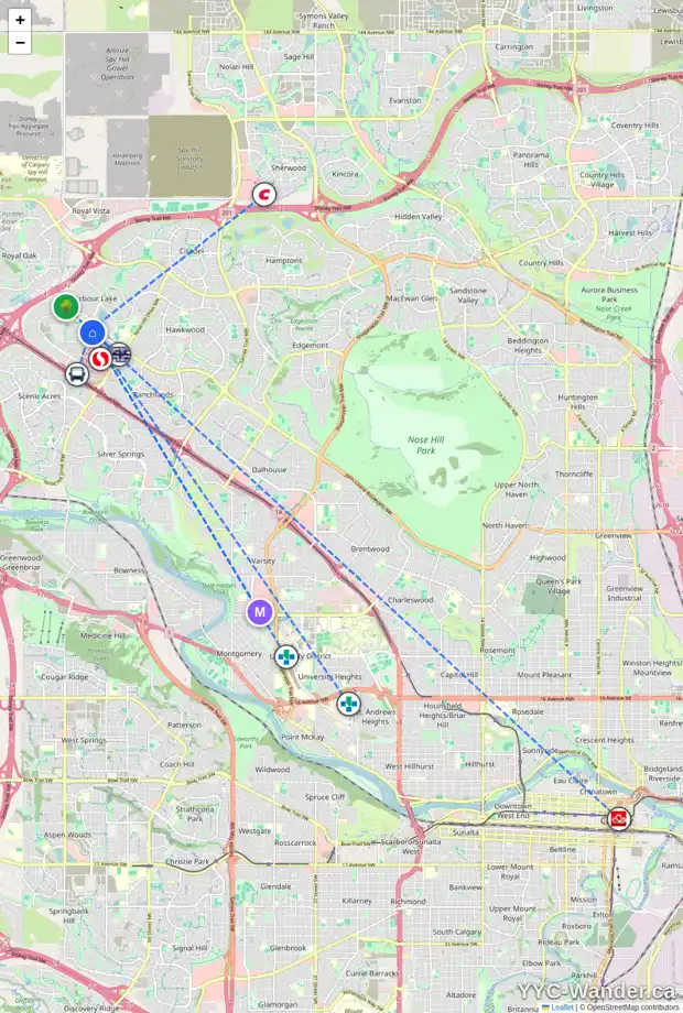 Daily accessibility map for 49 ARBOUR WOOD PL NW, Calgary showing nearby schools, grocery stores, parks, LRT stations and nearby amenities