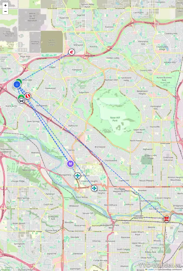 Daily accessibility map for 2 ARBOUR STONE RI NW, Calgary showing nearby schools, grocery stores, parks, LRT stations and nearby amenities