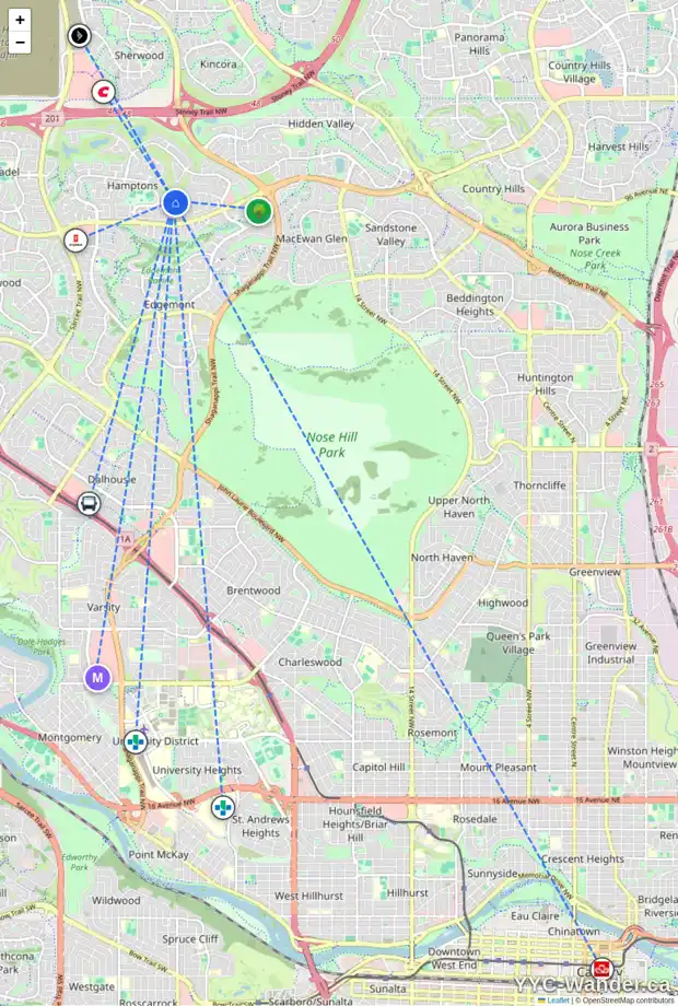 Daily accessibility map for 311 HAMPSTEAD WY NW, Calgary showing nearby schools, grocery stores, parks, LRT stations and nearby amenities
