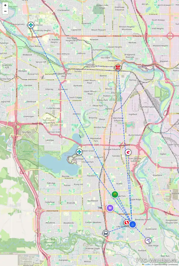 Daily accessibility map for 1104 LAKE CHRISTINA PL SE, Calgary showing nearby schools, grocery stores, parks, LRT stations and nearby amenities