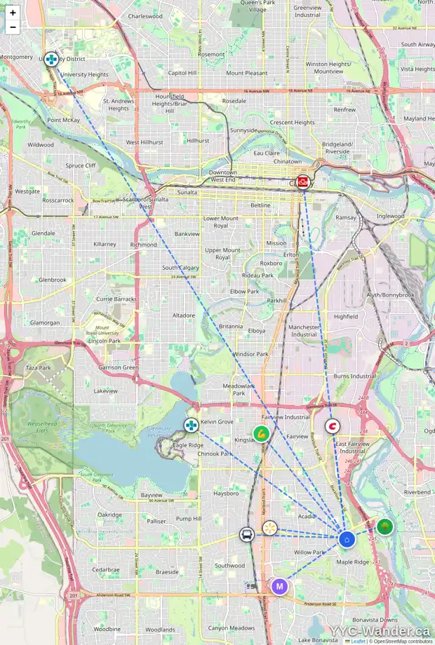Daily accessibility map for 9924 MAPLECREEK DR SE, Calgary showing nearby schools, grocery stores, parks, LRT stations and nearby amenities