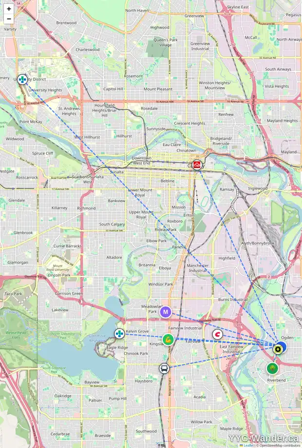 Daily accessibility map for 19 OGMOOR CR SE, Calgary showing nearby schools, grocery stores, parks, LRT stations and nearby amenities