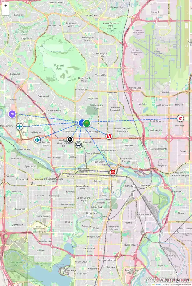 Daily accessibility map for 60 ROSERY DR NW, Calgary showing nearby schools, grocery stores, parks, LRT stations and nearby amenities