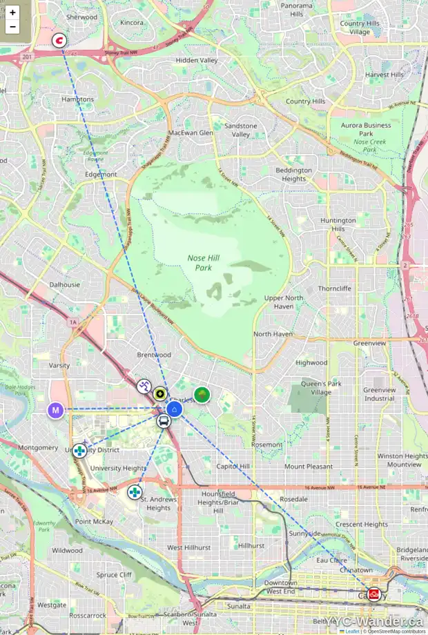 Daily accessibility map for 2531 CHARLEBOIS DR NW, Calgary showing nearby schools, grocery stores, parks, LRT stations and nearby amenities
