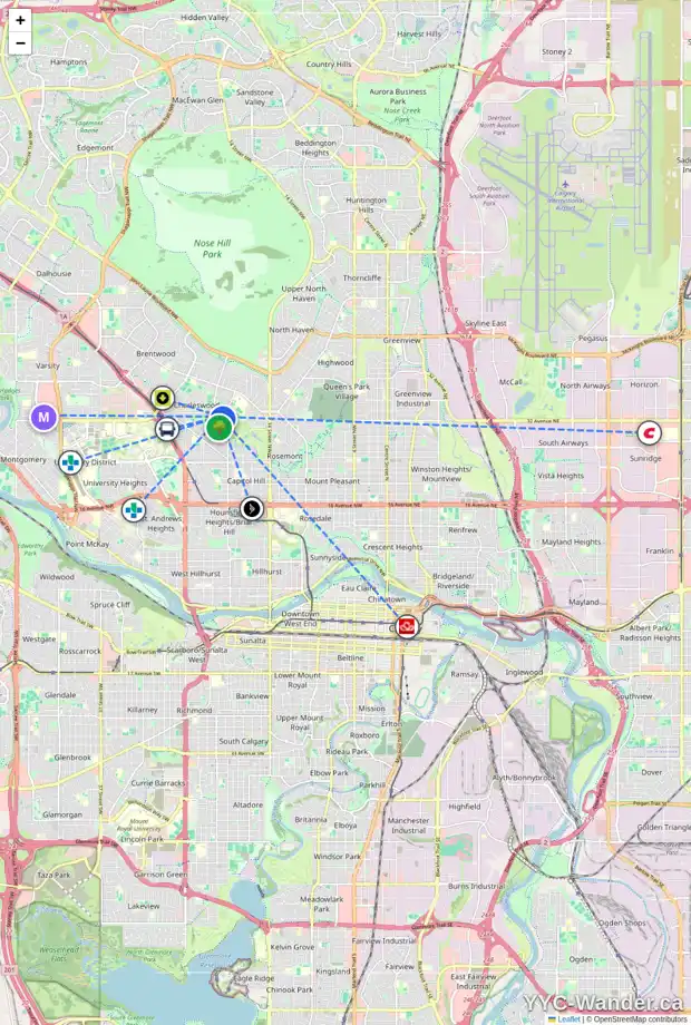 Daily accessibility map for 3412 CARDSTON CR NW, Calgary showing nearby schools, grocery stores, parks, LRT stations and nearby amenities