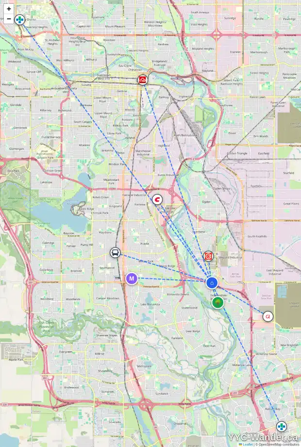 Daily accessibility map for 344 DOUGLAS GLEN BV SE, Calgary showing nearby schools, grocery stores, parks, LRT stations and nearby amenities