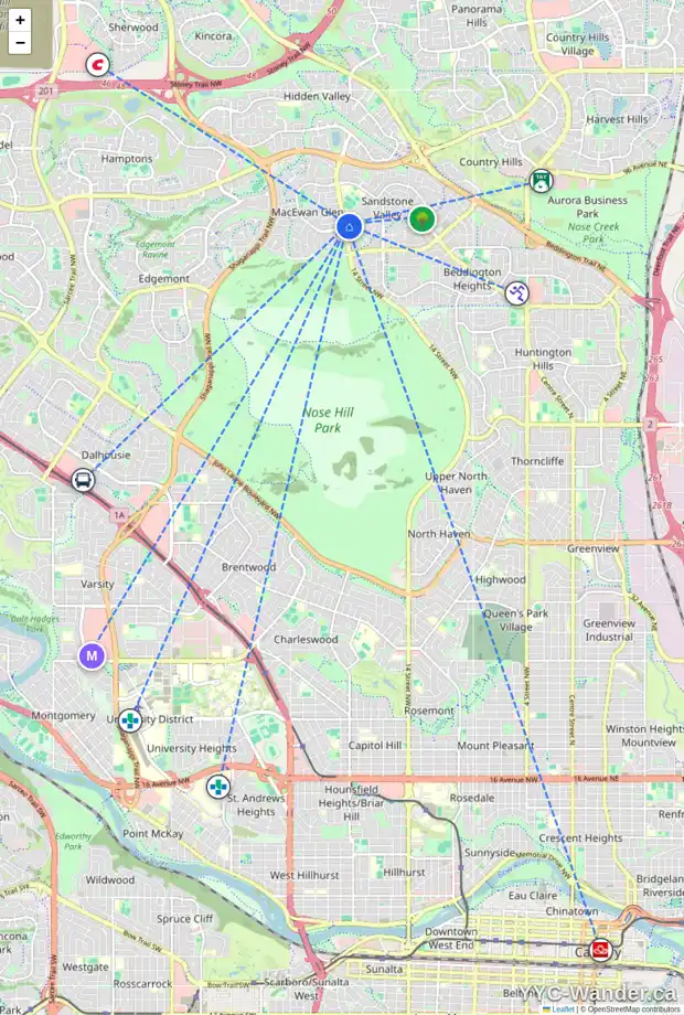 Daily accessibility map for 420 SANDRINGHAM PL NW, Calgary showing nearby schools, grocery stores, parks, LRT stations and nearby amenities