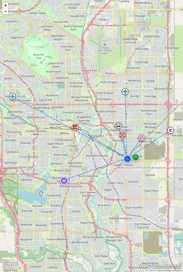 Daily accessibility map for 137 ERIN WOODS GR SE, Calgary showing nearby schools, grocery stores, parks, LRT stations and nearby amenities