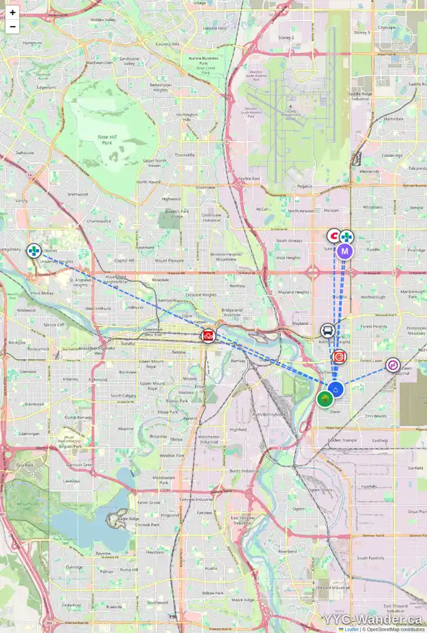 Daily accessibility map for 3004 29A ST SE, Calgary showing nearby schools, grocery stores, parks, LRT stations and nearby amenities
