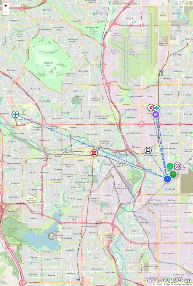 Daily accessibility map for 3125 DOVER CR SE, Calgary showing nearby schools, grocery stores, parks, LRT stations and nearby amenities