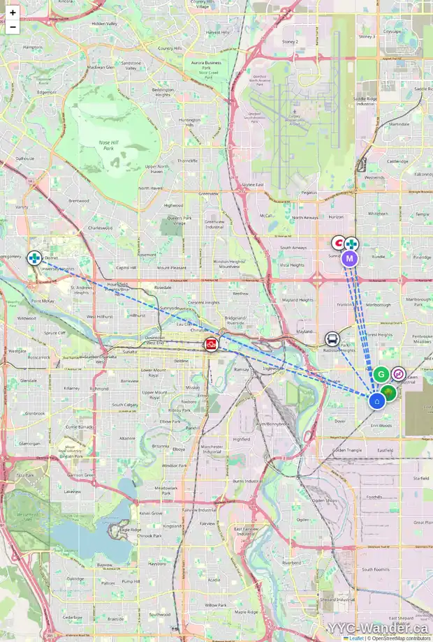 Daily accessibility map for 3106 DOVER CR SE, Calgary showing nearby schools, grocery stores, parks, LRT stations and nearby amenities