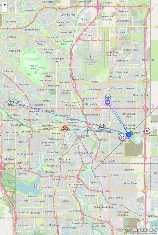 Daily accessibility map for 1447 PENNSBURG DR SE, Calgary showing nearby schools, grocery stores, parks, LRT stations and nearby amenities