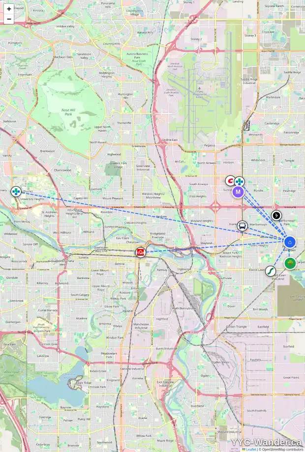 Daily accessibility map for 304 PENWORTH WY SE, Calgary showing nearby schools, grocery stores, parks, LRT stations and nearby amenities