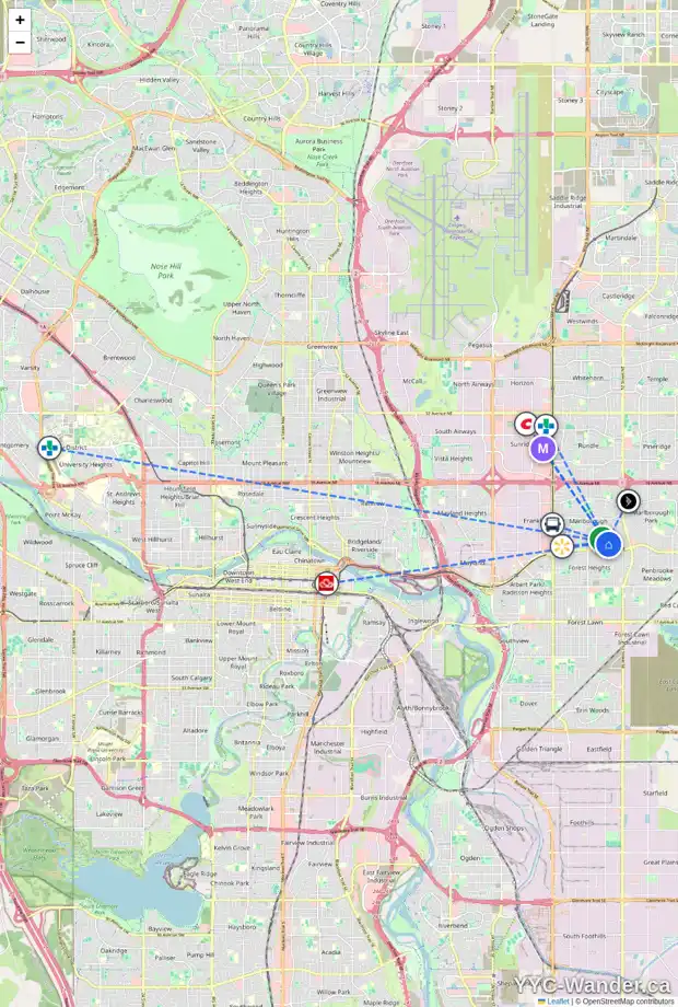 Daily accessibility map for 5 MARBROOKE CI NE, Calgary showing nearby schools, grocery stores, parks, LRT stations and nearby amenities