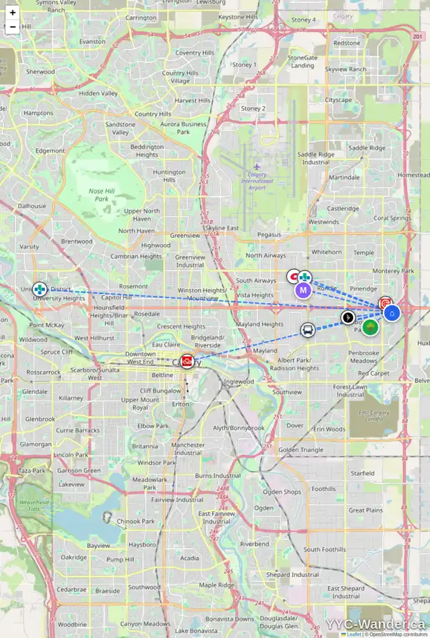 Daily accessibility map for 60 ABADAN CR NE, Calgary showing nearby schools, grocery stores, parks, LRT stations and nearby amenities