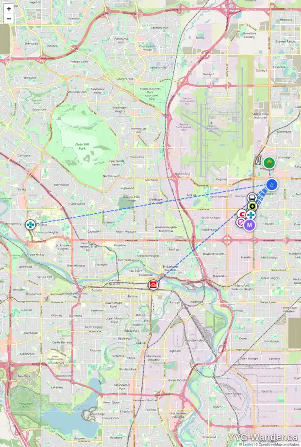 Daily accessibility map for 764 WHITEHILL WY NE, Calgary showing nearby schools, grocery stores, parks, LRT stations and nearby amenities
