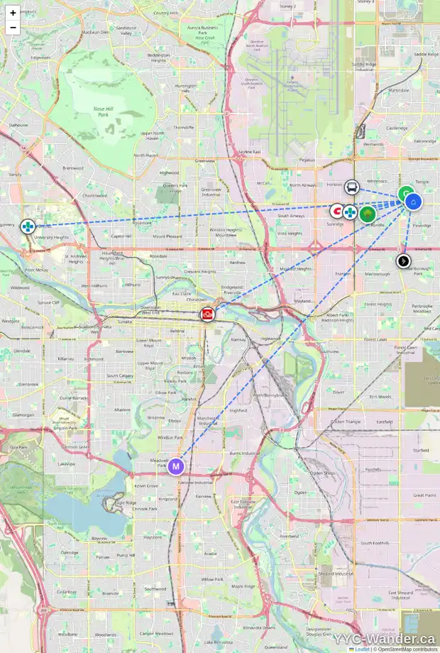 Daily accessibility map for 392 TEMPLESIDE CI NE, Calgary showing nearby schools, grocery stores, parks, LRT stations and nearby amenities
