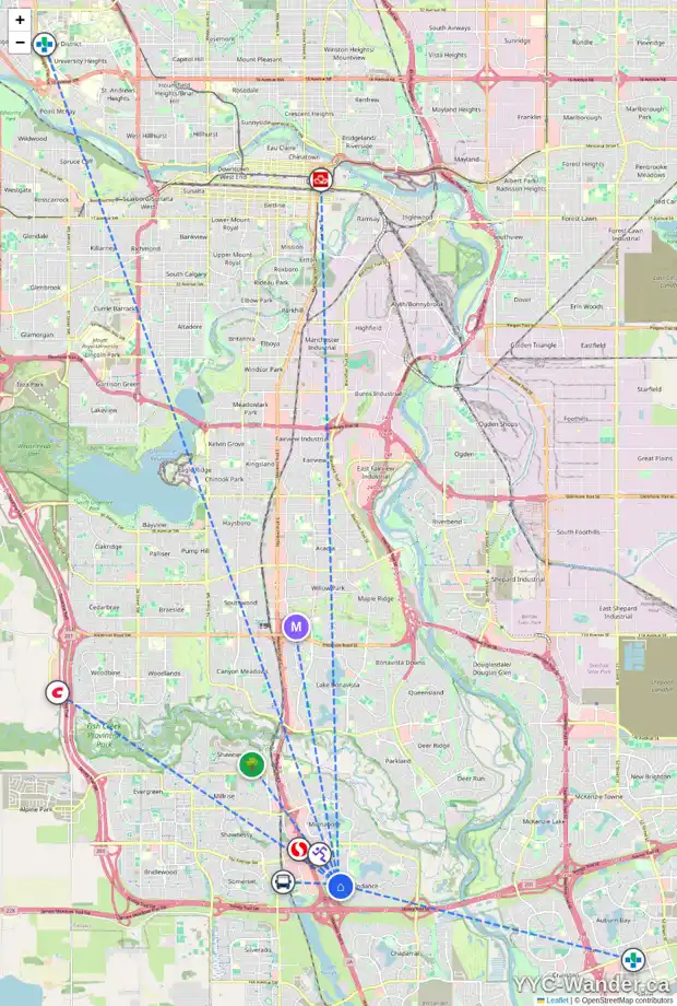 Daily accessibility map for 161 SUNDOWN PL SE, Calgary showing nearby schools, grocery stores, parks, LRT stations and nearby amenities
