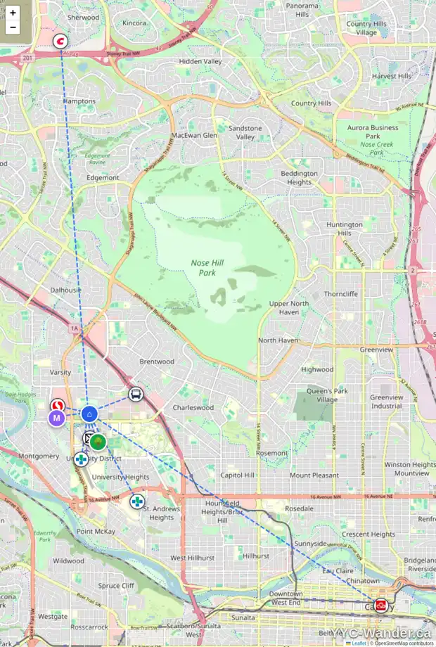 Daily accessibility map for 22 VARBOW PL NW, Calgary showing nearby schools, grocery stores, parks, LRT stations and nearby amenities