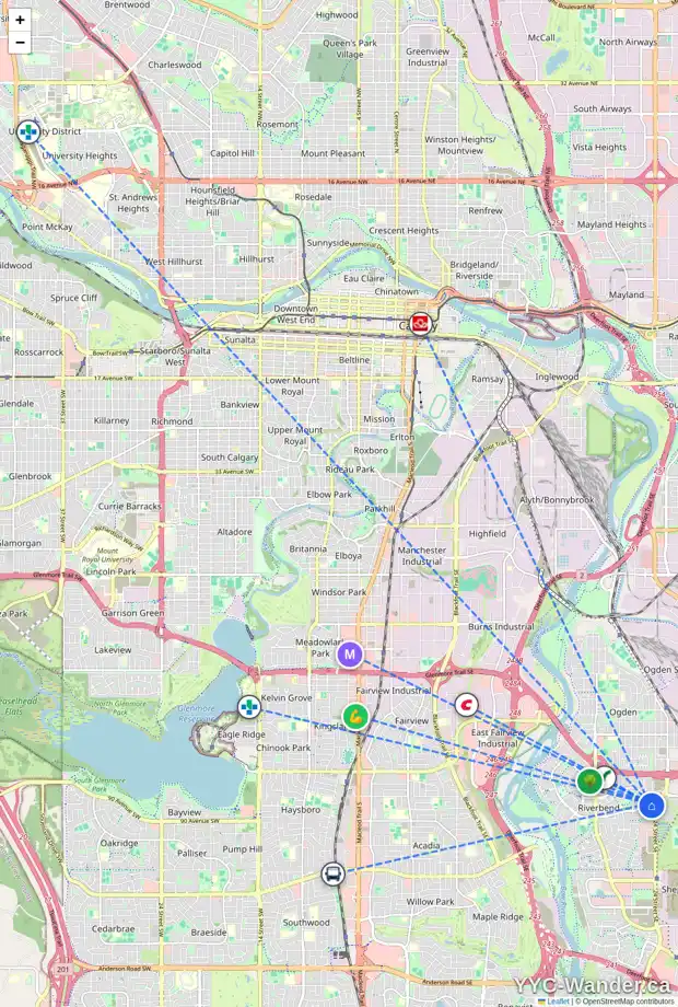Daily accessibility map for 35 RIVERSTONE CL SE, Calgary showing nearby schools, grocery stores, parks, LRT stations and nearby amenities