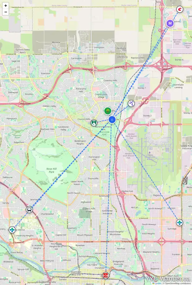 Daily accessibility map for 28 HARVEST GLEN WY NE, Calgary showing nearby schools, grocery stores, parks, LRT stations and nearby amenities