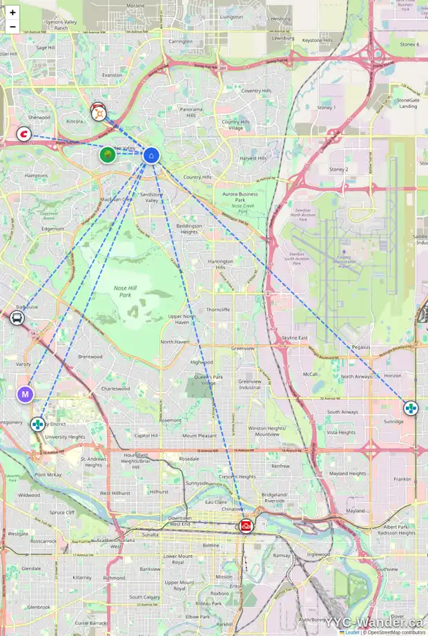 Daily accessibility map for 66 HIDDEN VALLEY PA NW, Calgary showing nearby schools, grocery stores, parks, LRT stations and nearby amenities