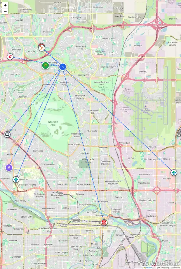 Daily accessibility map for 195 HIDDEN VALLEY PA NW, Calgary showing nearby schools, grocery stores, parks, LRT stations and nearby amenities