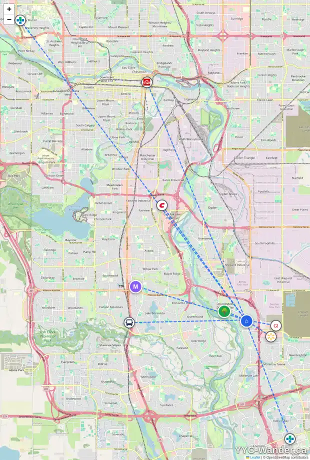 Daily accessibility map for 124 DOUGLASVIEW RD SE, Calgary showing nearby schools, grocery stores, parks, LRT stations and nearby amenities