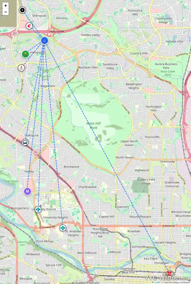Daily accessibility map for 143 HAMPTONS DR NW, Calgary showing nearby schools, grocery stores, parks, LRT stations and nearby amenities