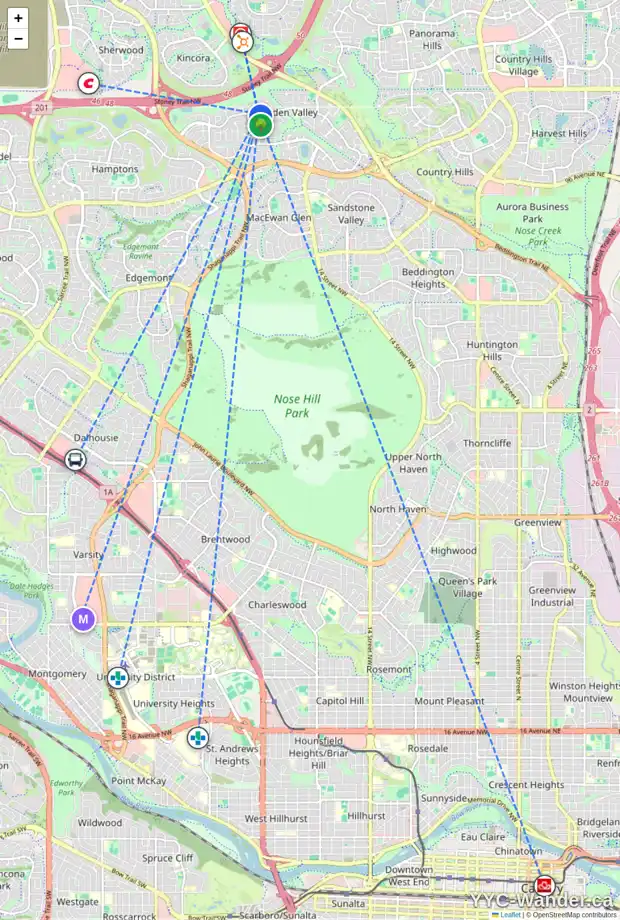 Daily accessibility map for 7 HIDDEN RANCH CR NW, Calgary showing nearby schools, grocery stores, parks, LRT stations and nearby amenities