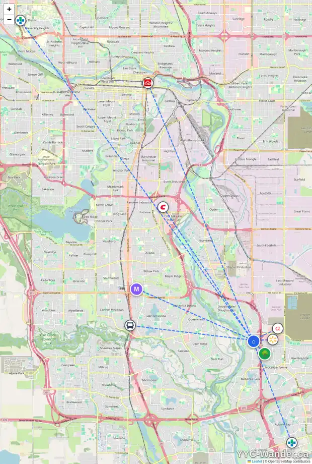 Daily accessibility map for 14426 MT MCKENZIE DR SE, Calgary showing nearby schools, grocery stores, parks, LRT stations and nearby amenities