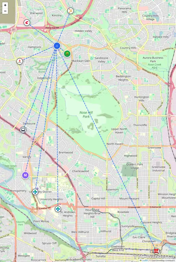 Daily accessibility map for 13 HAMPSTEAD MR NW, Calgary showing nearby schools, grocery stores, parks, LRT stations and nearby amenities