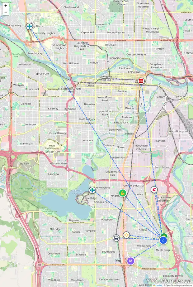 Daily accessibility map for 116 MAPLE COURT CR SE, Calgary showing nearby schools, grocery stores, parks, LRT stations and nearby amenities